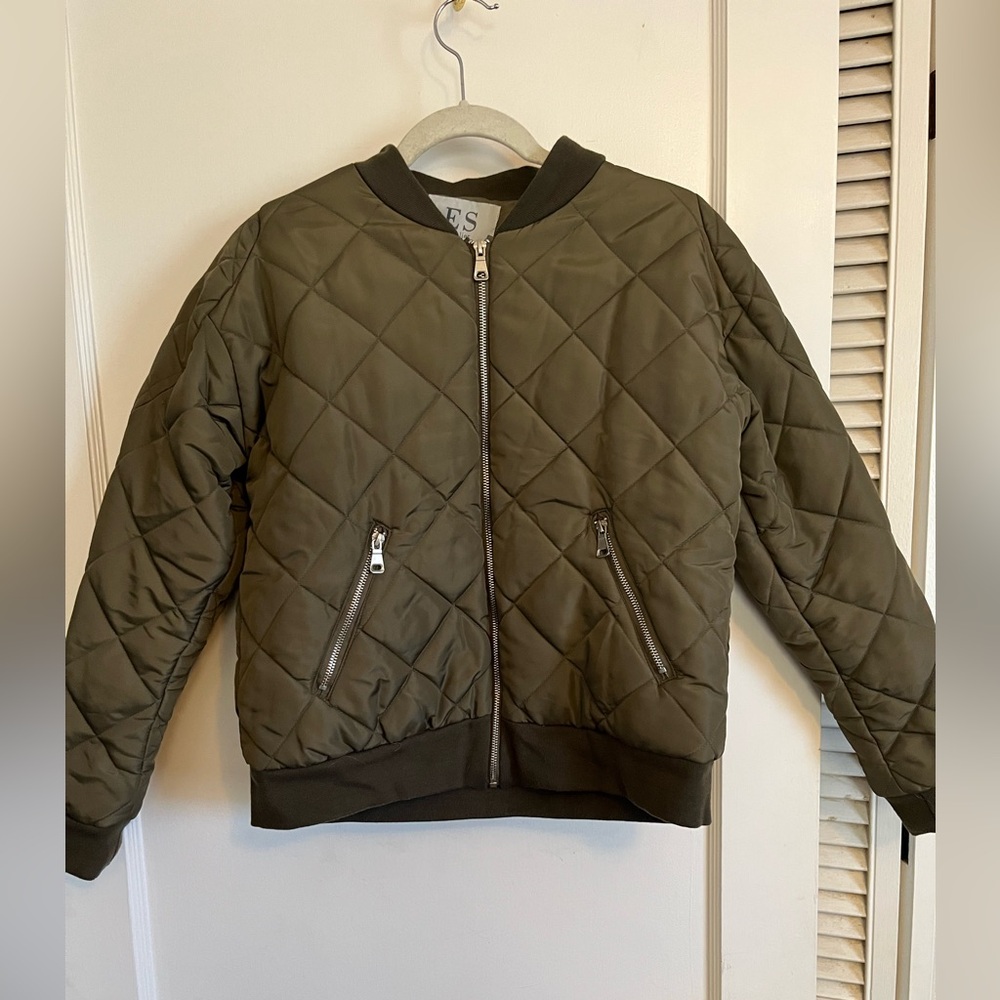 Olive Green Quilted Bomber Jacket